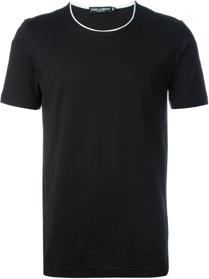 Dolce & Gabbana Round Neck T-shirt, Men's, Size: 46, Black, Cotton