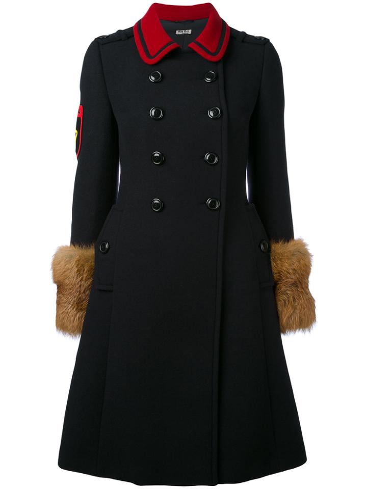 Miu Miu Contrast Detail Double Breasted Coat - Black