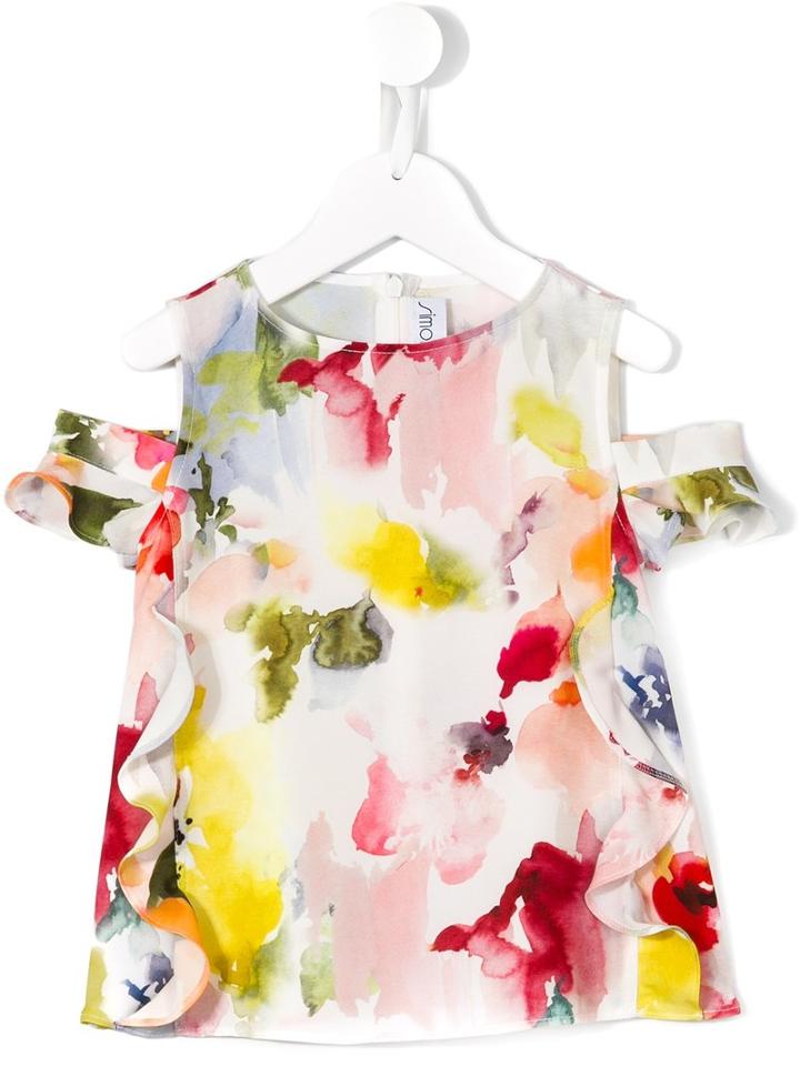 Simonetta Floral Print Cold-shoulder Top, Girl's, Size: 12 Yrs