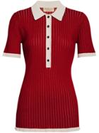 Burberry Two-tone Cashmere Silk Polo Shirt - Red