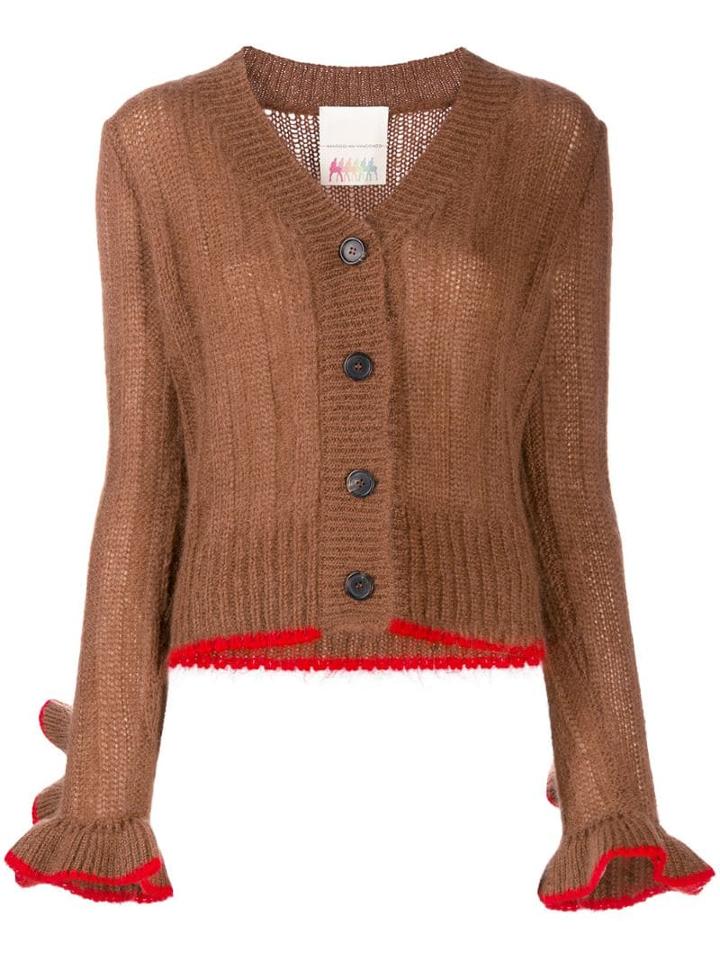 Marco De Vincenzo Ruffle Sleeve Button Blazer - Brown