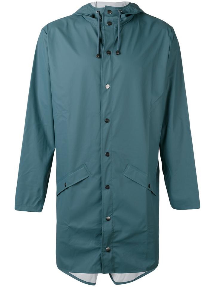 Rains Long Hooded Jacket, Men's, Size: Medium, Blue, Polyurethane/polyester