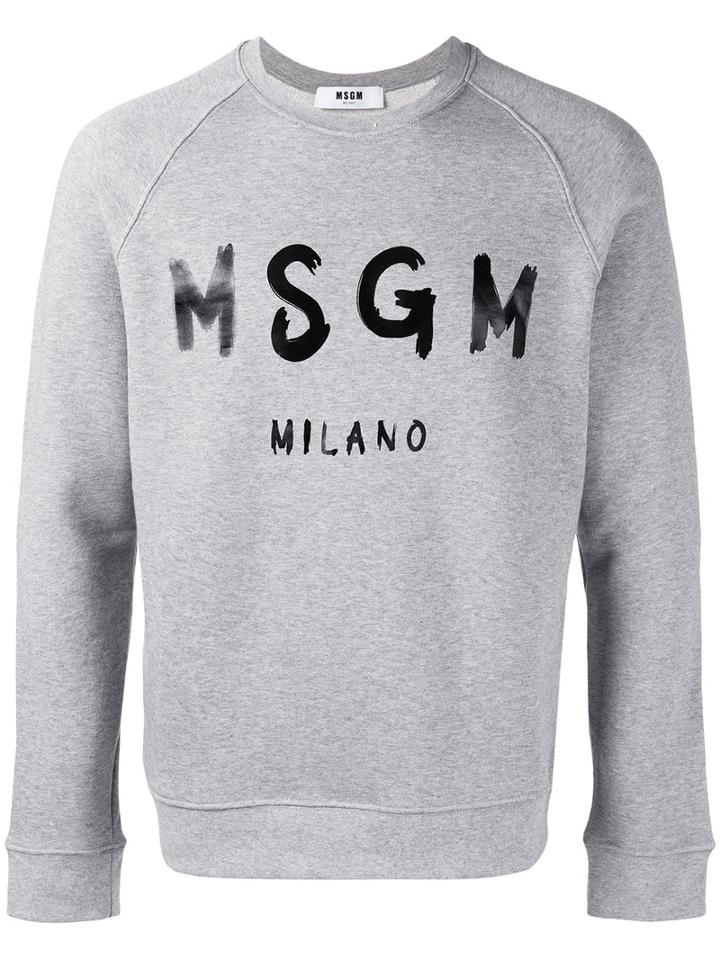 Msgm Logo Print Sweatshirt, Men's, Size: Medium, Grey, Cotton/viscose