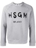 Msgm Logo Print Sweatshirt, Men's, Size: Medium, Grey, Cotton/viscose