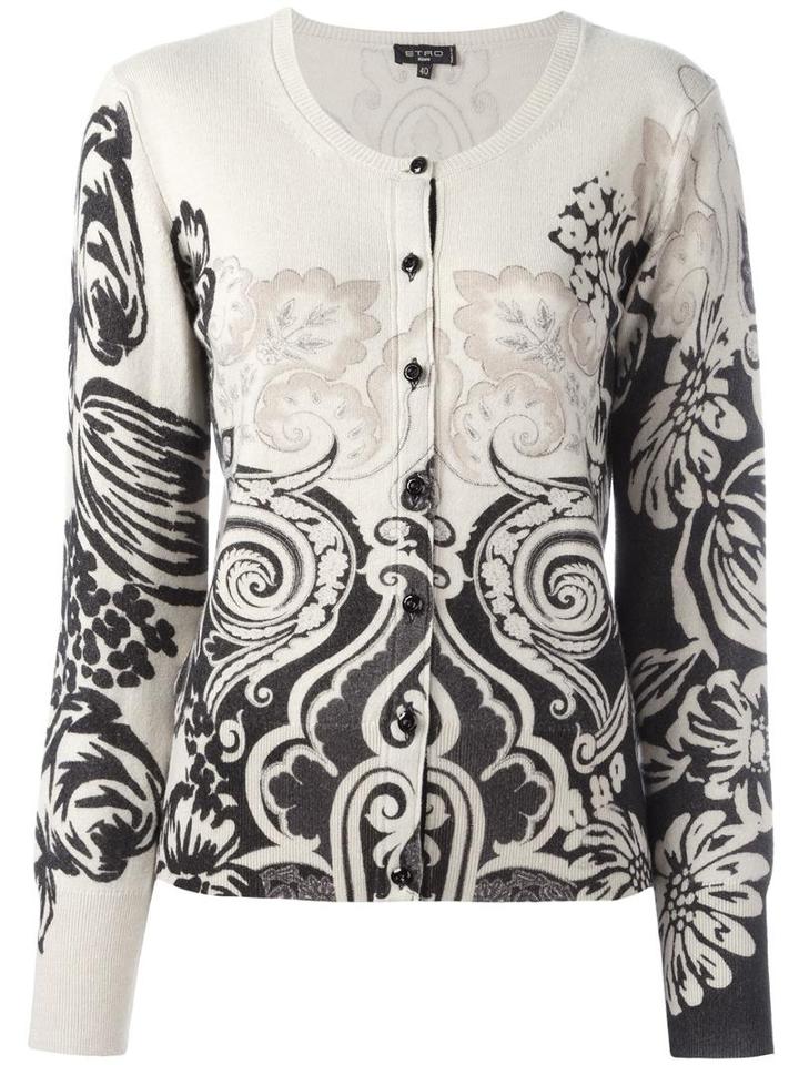 Etro Spiral Floral Print Cardigan, Women's, Size: 40, Nude/neutrals, Cashmere/wool