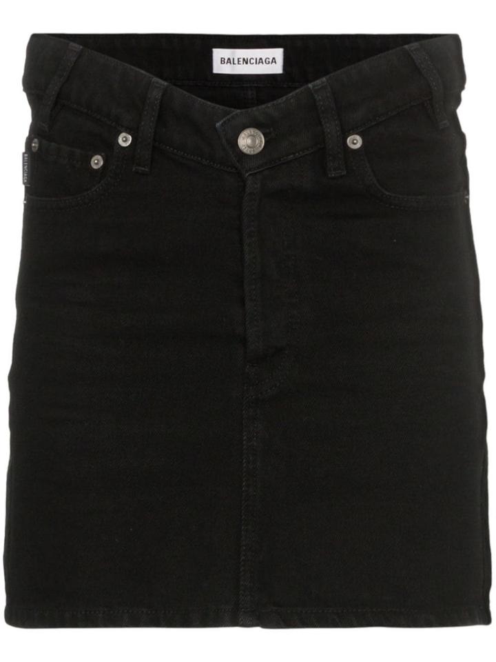 Balenciaga V-waist Denim Mini Skirt - Black