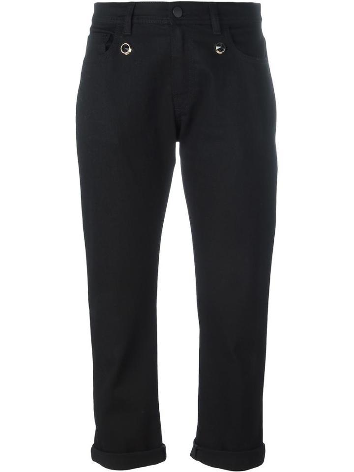 Fendi Cropped Trousers, Women's, Size: 40, Black, Cotton/spandex/elastane/plastic/calf Leather