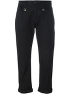 Fendi Cropped Trousers, Women's, Size: 40, Black, Cotton/spandex/elastane/plastic/calf Leather