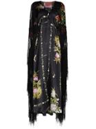 By Walid Silk Floral Fringed Dress - Black
