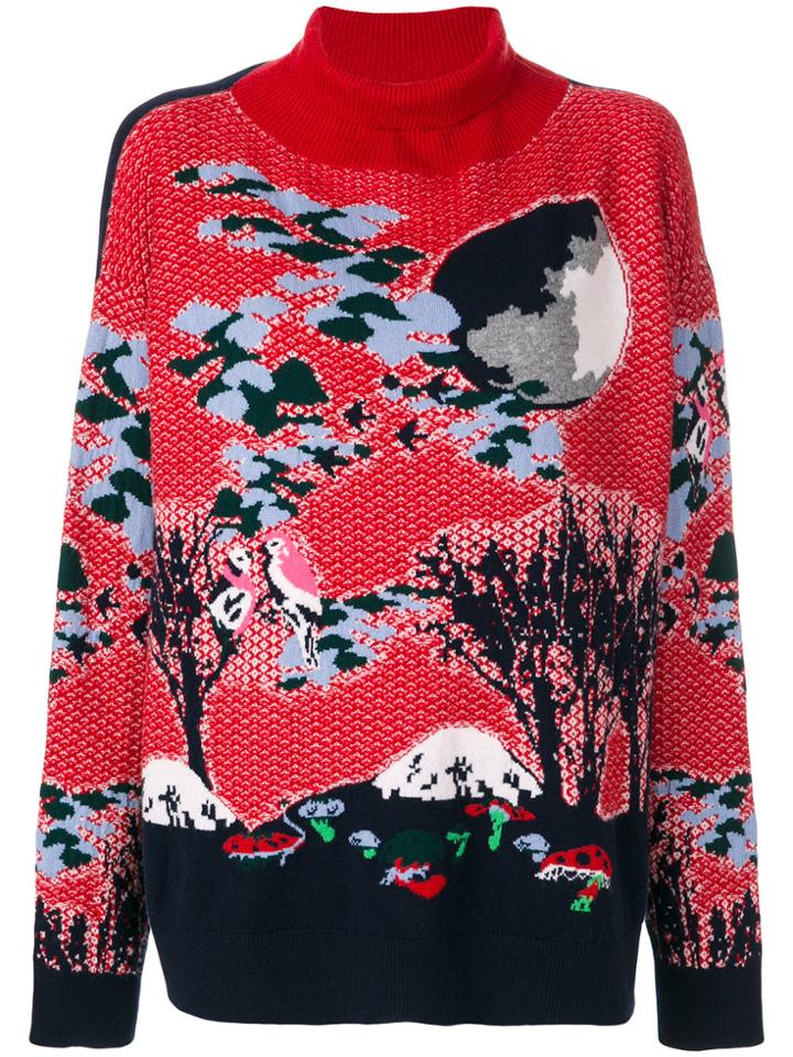 Barrie Landscape Intarsia Jumper - Red