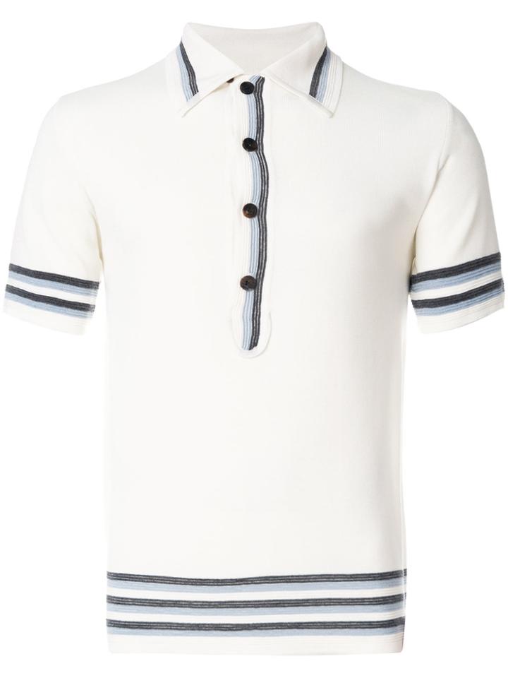 Wooyoungmi Stripe Trim Knitted Polo Shirt - Nude & Neutrals