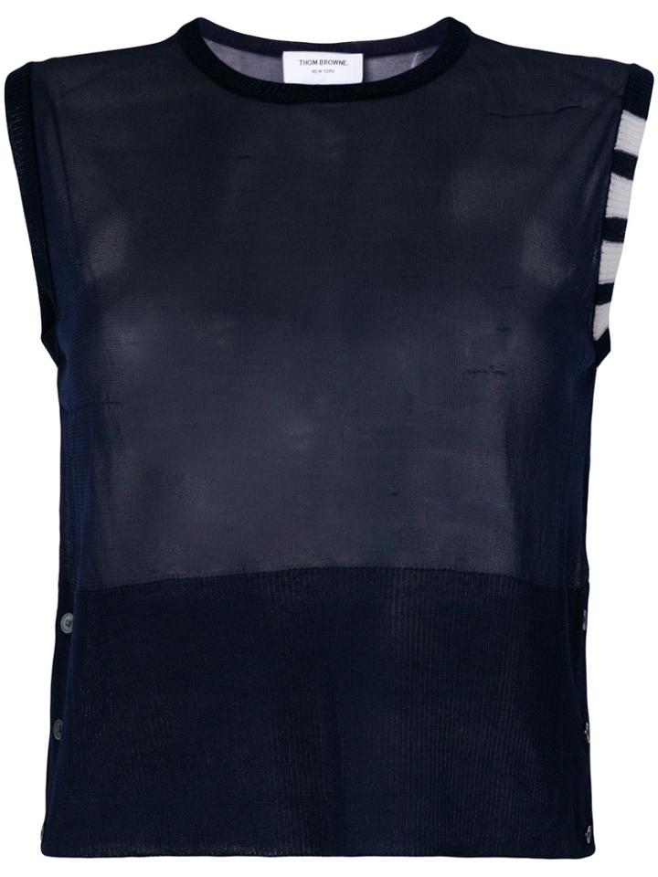 Thom Browne Sheer Classic Crew Neck Shell Top With 4-bar Stripe In