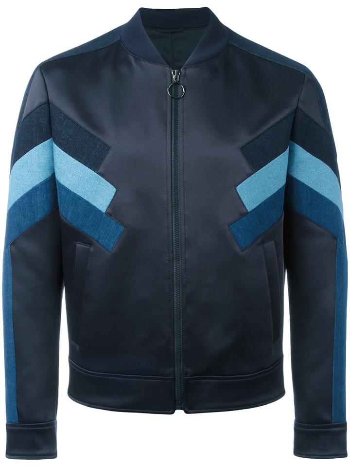 Neil Barrett Panelled Bomber Jacket, Men's, Size: Large, Blue, Polyamide/acetate/cotton/viscose