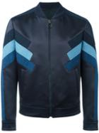 Neil Barrett Panelled Bomber Jacket, Men's, Size: Large, Blue, Polyamide/acetate/cotton/viscose