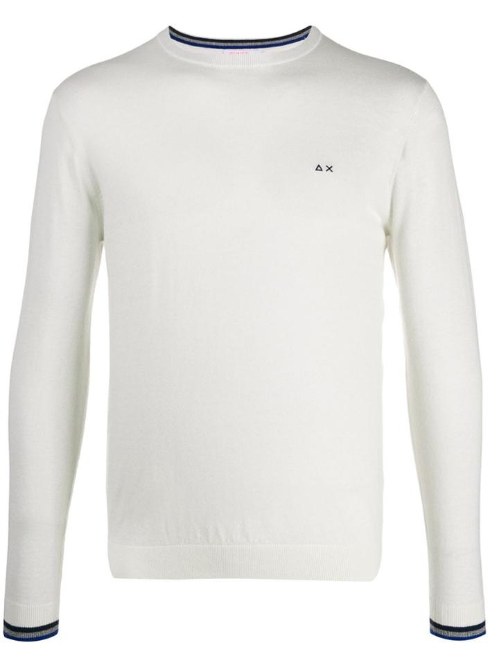 Sun 68 Striped Cuff Jumper - White