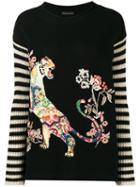 Etro - Tiger Embroidered Stripe Jumper - Women - Polyester/viscose/wool - 40, Black, Polyester/viscose/wool