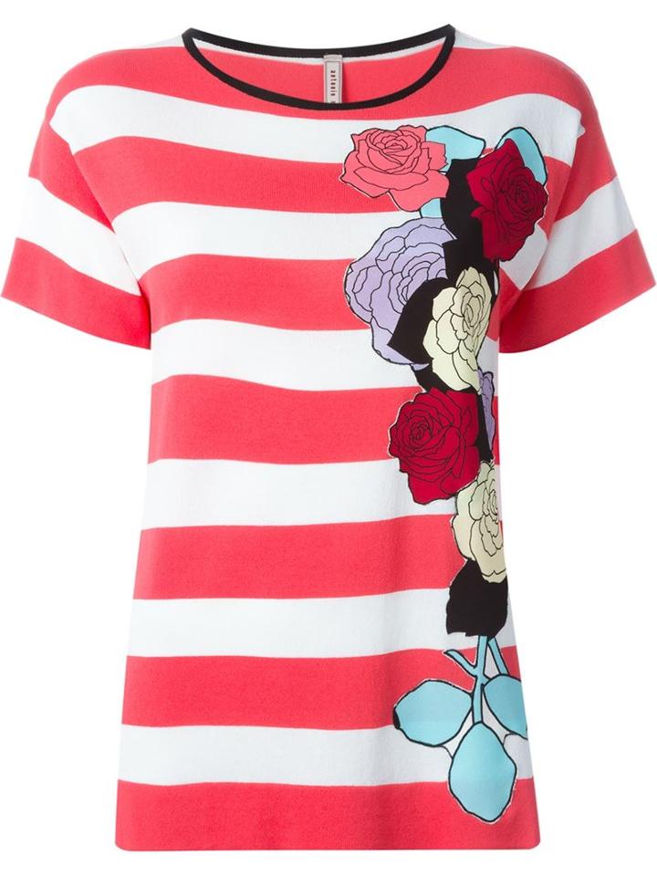 Antonio Marras Striped Shortsleeved Knit Top, Women's, Size: Small, Pink/purple, Polyamide/polyester/viscose