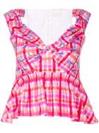 Peter Pilotto - Bardot Checked Bustier Blouse - Women - Cotton/polyamide/spandex/elastane - 10, Pink/purple, Cotton/polyamide/spandex/elastane
