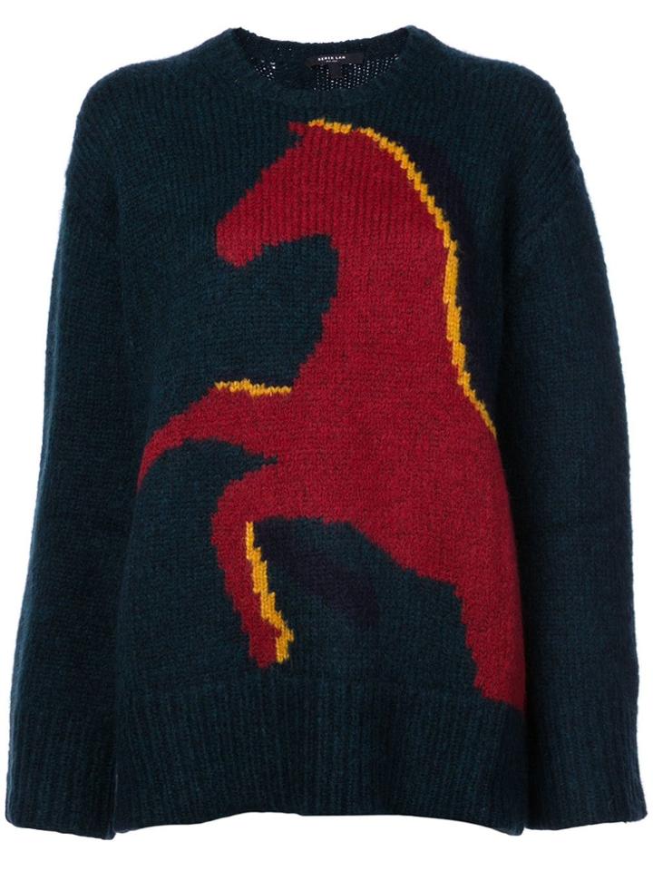 Derek Lam Horse Intarsia Crewneck Sweater - Green
