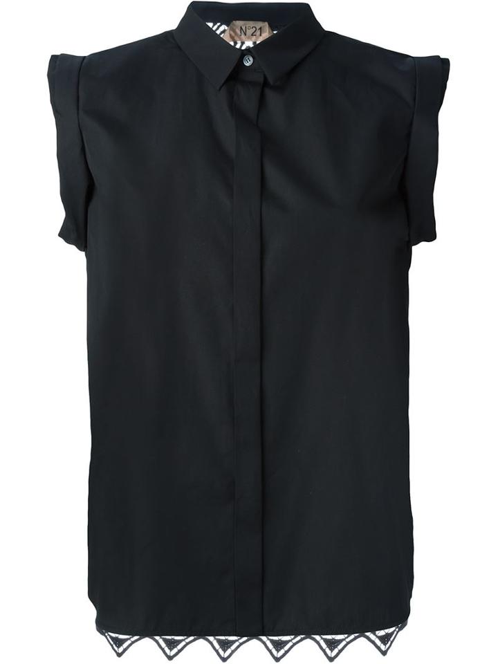 No21 Embroidered Lace Back Shirt, Women's, Size: 40, Black, Cotton/polyester