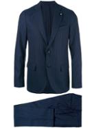Lardini Pinstripe Suit, Men's, Size: 54, Blue, Wool/viscose/cupro