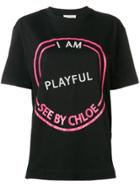 See By Chloé Slogan Embroidered T-shirt - Black