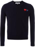Comme Des Garçons Play V Neck Fine Knit Jumper, Men's, Size: Large, Blue, Wool
