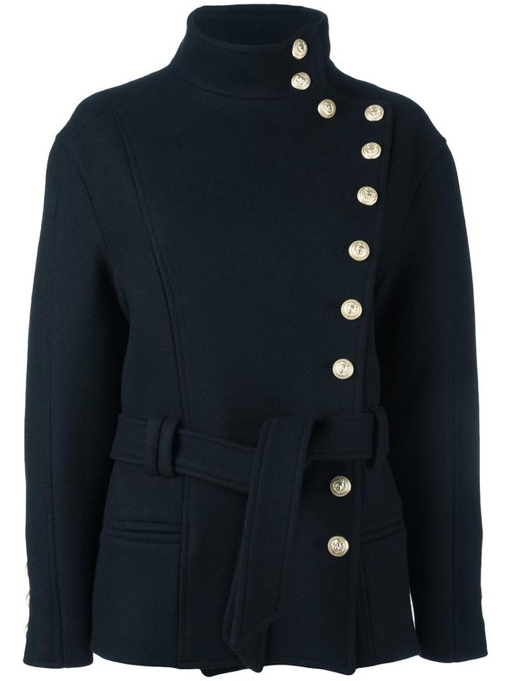 Balmain Off-centre Fastening Belted Jacket, Women's, Size: 40, Black, Cotton/viscose/cashmere/virgin Wool