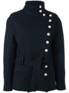 Balmain Off-centre Fastening Belted Jacket, Women's, Size: 40, Black, Cotton/viscose/cashmere/virgin Wool