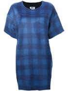 Mm6 Maison Margiela Plaid Print T-shirt Dress, Women's, Size: Large, Blue, Acrylic/cotton/polyester/cotton