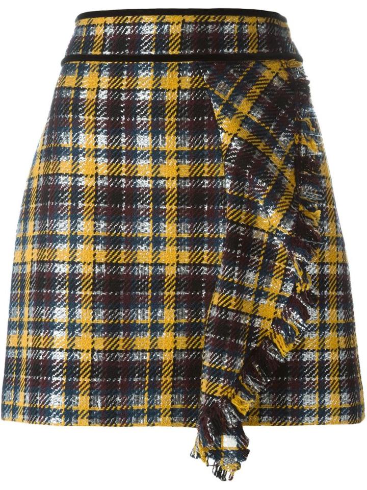 Msgm Front Ruffle Checked Skirt, Women's, Size: 40, Yellow/orange, Polyamide/polyester/wool
