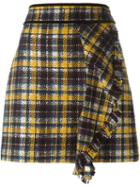 Msgm Front Ruffle Checked Skirt, Women's, Size: 40, Yellow/orange, Polyamide/polyester/wool