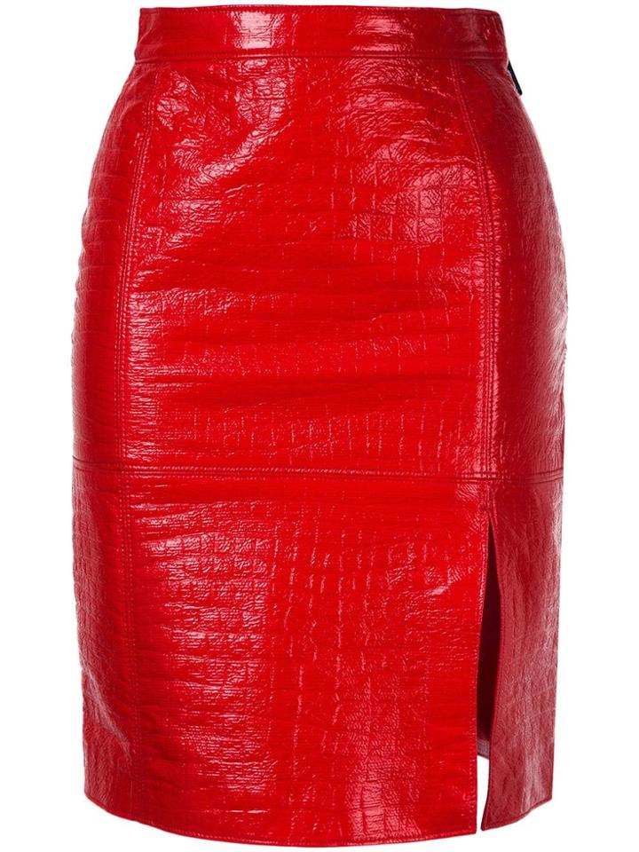 Msgm Front Slit Skirt - Red