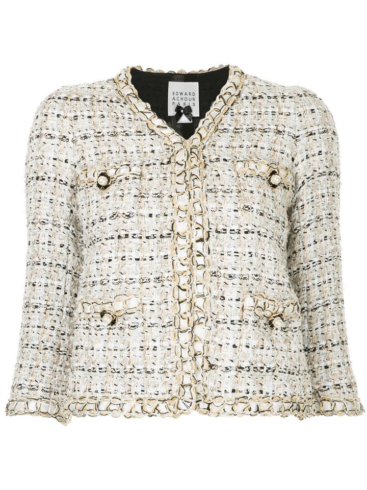 Edward Achour Paris Pearl Buttons Tweed Jacket - White