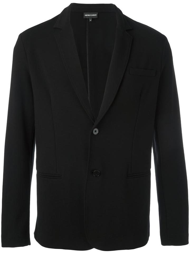 Emporio Armani Button Up Blazer, Men's, Size: Medium, Black, Cotton/spandex/elastane