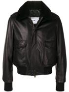Ami Paris Shearling Collar Bomber Jacket - Black