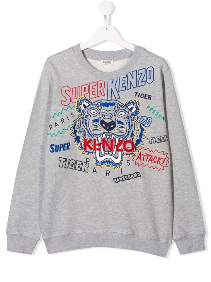 Kenzo Kids Teen 'super Kenzo' Tiger Sweatshirt - Grey