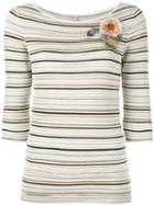 Antonio Marras - Striped Corsage Jumper - Women - Nylon/polyester/viscose - S, Nude/neutrals, Nylon/polyester/viscose