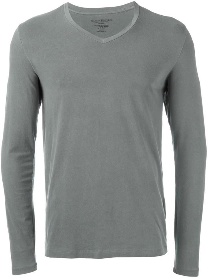 Majestic Filatures Longsleeved V-neck T-shirt, Men's, Size: Xxl, Grey, Cotton/spandex/elastane