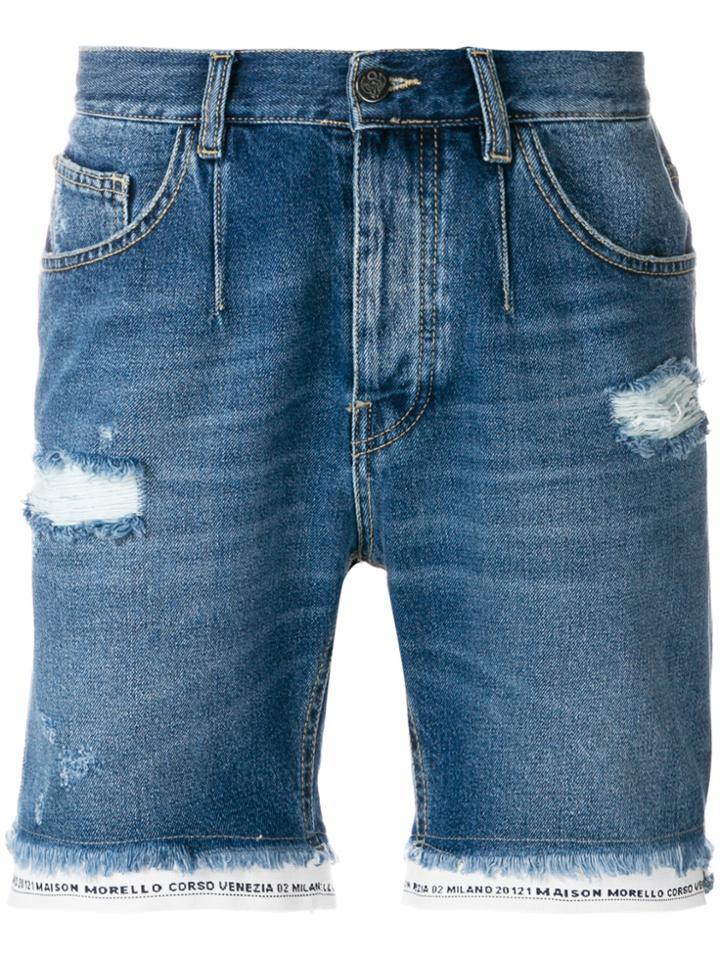 Frankie Morello Distressed Denim Shorts - Blue