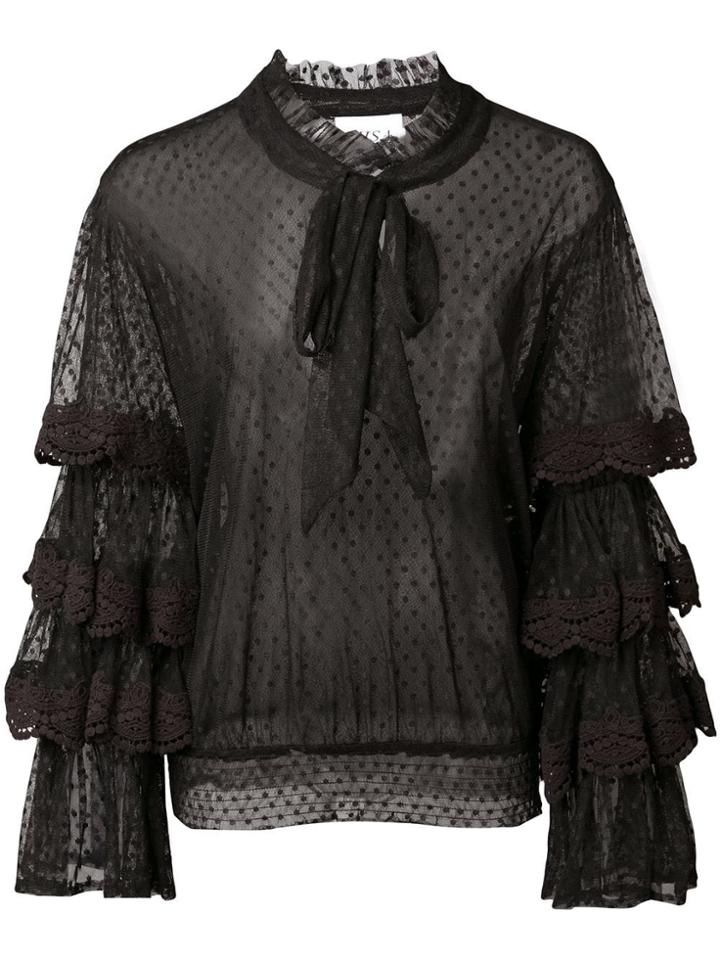 Misa Los Angeles Tiered Sleeve Sheer Blouse - Black