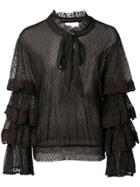 Misa Los Angeles Tiered Sleeve Sheer Blouse - Black