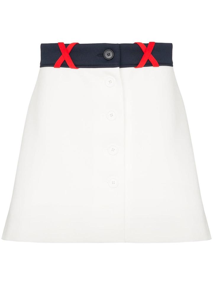 Miu Miu Technical Contrast Waist Button Down Mini Skirt - White