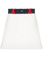 Miu Miu Technical Contrast Waist Button Down Mini Skirt - White