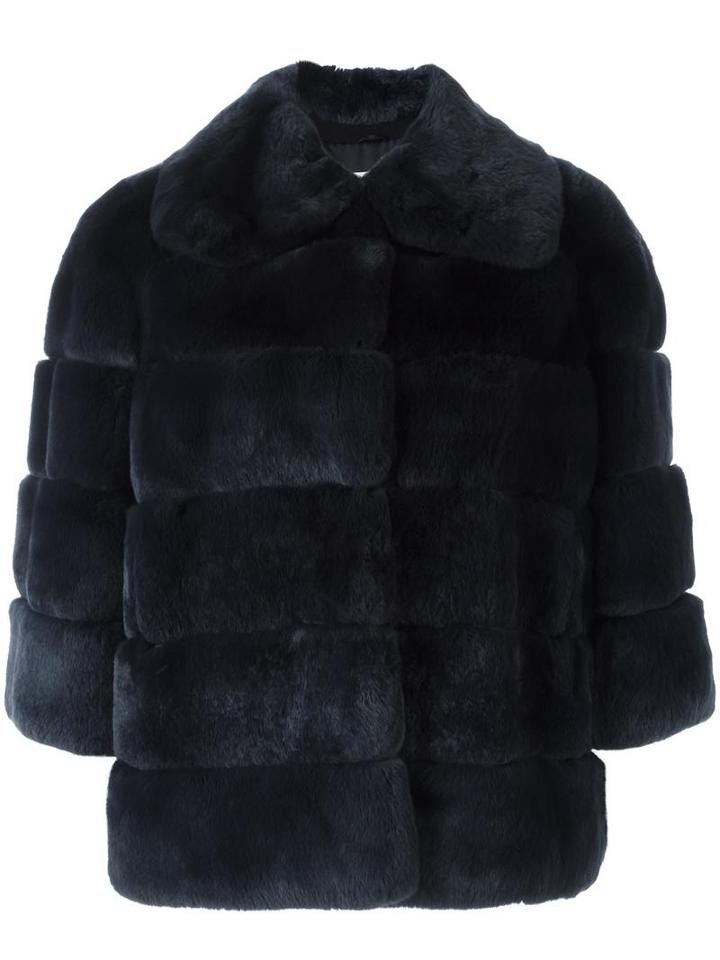 Yves Salomon Fur Jacket, Women's, Size: 34, Blue, Rabbit Fur/goat Skin/silk/polyester