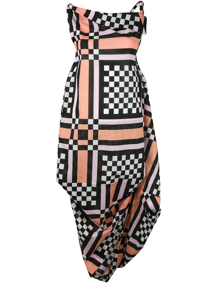 Vivienne Westwood Anglomania - Bunched Check Dress - Women - Cotton - 46, Black, Cotton