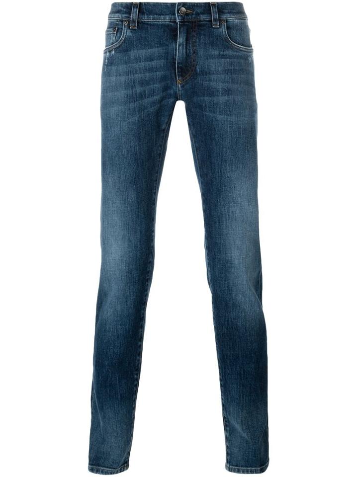 Dolce & Gabbana Washed Effect Jeans, Men's, Size: 54, Blue, Cotton/spandex/elastane
