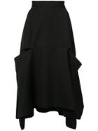 Y's Asymmetric Midi Skirt - Black
