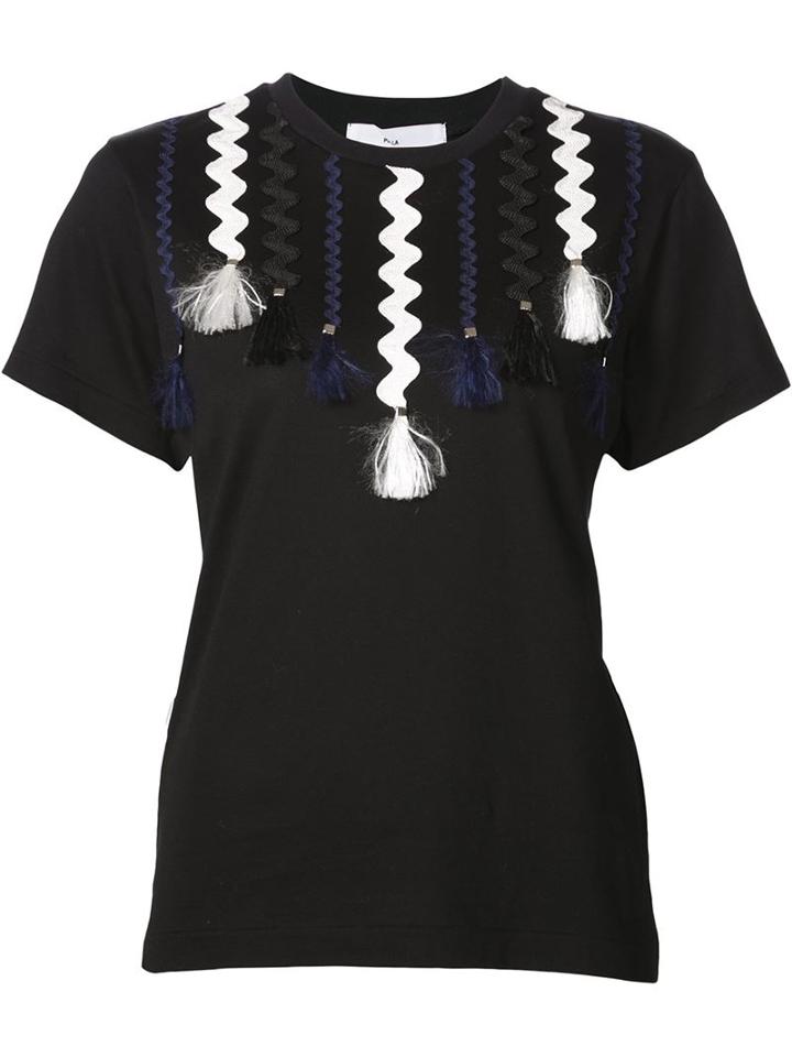 Toga Appliqué Ribbon T-shirt, Women's, Size: 40, Black, Cotton/rayon