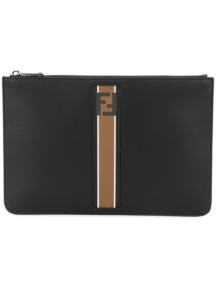 Fendi Logo Stripe Detail Clutch - Black